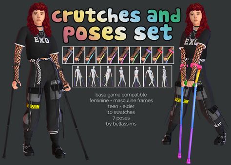 Crutches and Poses set | Bellassims on Patreon Sims 4 Traits, Sims 4 Anime, Tiktok Fyp, Sims 4 Teen, Sims 4 Characters, The Sims 4 Download, Sims 4 Toddler, Sims 4 Cc Packs, Sims 4 Collections