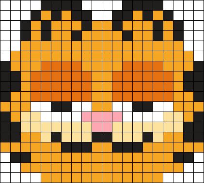 Garfield Kandi Pattern, Garfield Bead Pattern, Orange Cat Perler Beads, Perler Bead Patterns Garfield, Kandi Garfield, Garfield Cross Stitch Pattern, Garfield Perler Bead Patterns, Garfield Alpha Pattern, Yellow Perler Bead Patterns