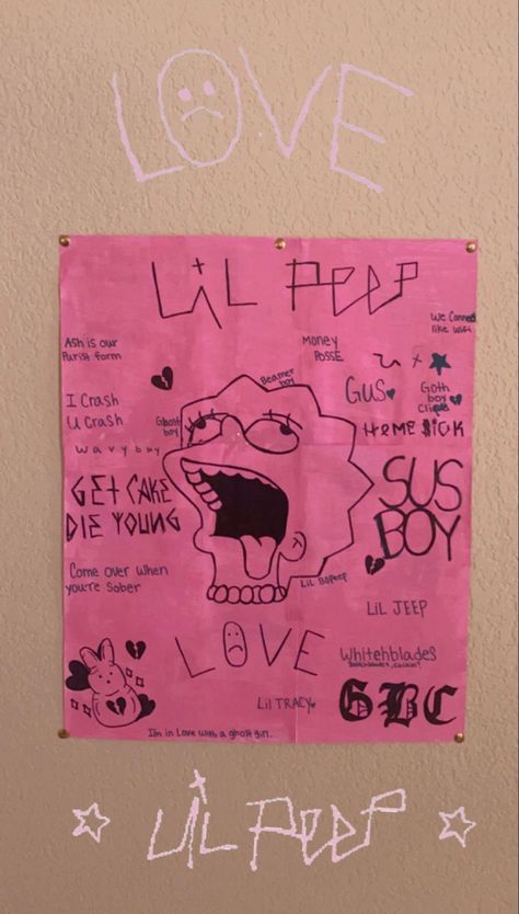 Lil Peep Room Ideas, Lil Peep Star Shopping, Lil Peep Lyrics, Kitty Tattoos, Hell Boy, Cd Wall Art, Hello Kitty Design, Lil Peep Hellboy, Handmade Poster