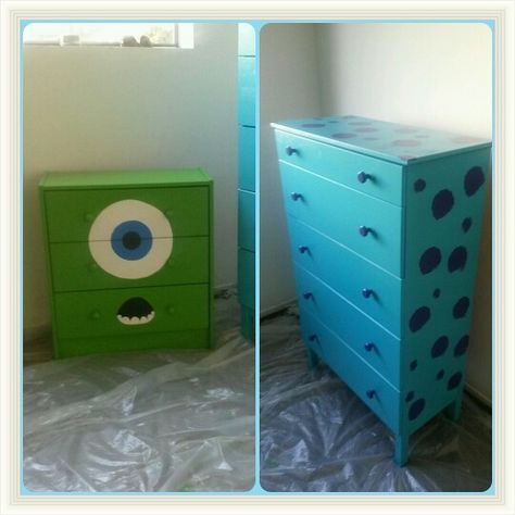 Monsters inc dressers  mike wazowski, sulley sullivan Room Ideas Disney, Monsters Inc Bedroom, Monsters Inc Room, Monsters Inc Nursery, Disney Baby Rooms, Monsters Inc Baby Shower, Monster Nursery, Monsters Inc Baby, Disney Monsters Inc