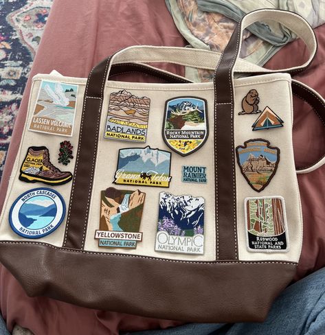 Collecting Souvenirs From National Parks - Sunriser Club Patches On Hiking Backpack, National Park Patches Ideas, National Park Memory Ideas, National Park Souvenir Ideas, National Park Patches Display Ideas, National Parks Aesthetic, Hiking Souvenir, Patch Display, Backpack Inspiration