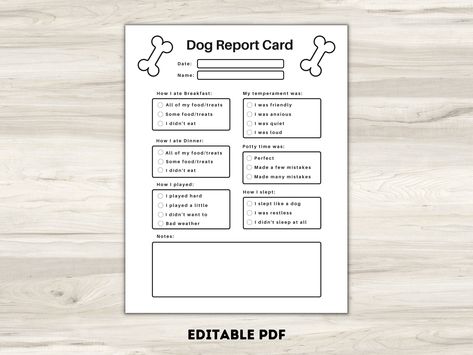 "This is a Dog report card for your pet sitter to fill out or to use in your pet sitting business. It will be perfect for the dog owner to have peace of mind while they are away so they can know exactly how their dog handled being away from their owner. * Size is US Letter (8.5 x 11 inches). Print on any paper you want.  * High-Quality PDF print.  * Print as many times as you like. * For personal use only. You cannot resell this product. * Colors may vary when printed. * Thank you for supporting Pet Business Ideas, Pet Report Card, Dog Report Card, Grooming Report Card, Dog Sitter Instructions Template, Pet Sitting Report Card, Dog Sitting Business, Pet Care Printables, Building A Dog Kennel