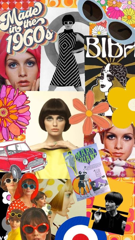 1960s Fashion Aesthetic. 1960s. Inspirational 1960s Fashion Collage. Mary Quant, BIBA, Vidal Sasson, Mini, Mods, Flowers. Made using Pinterest collage tool. 1960s Fashion Aesthetic, 60s Mod Aesthetic, Mary Quant 60s Fashion, 60s Makeup And Hair, 1960s Aesthetic, Biba Fashion, Mod Aesthetic, Pinterest Collage, 60s Aesthetic