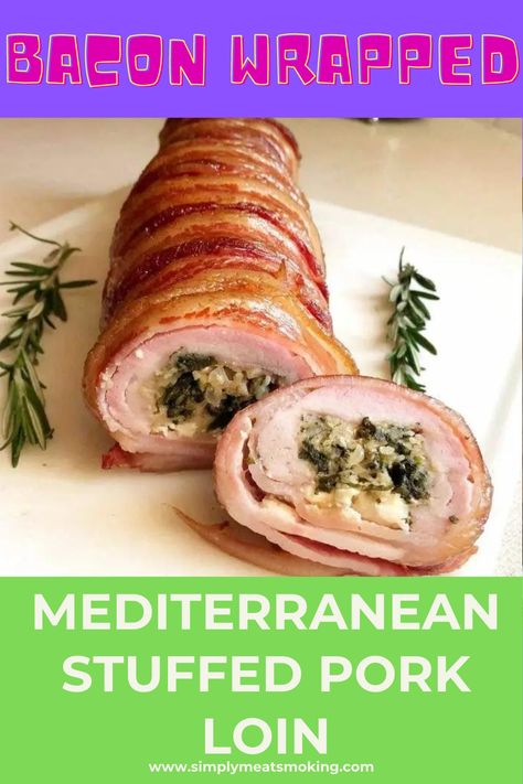 Want to try a Greek stuffed pork loin WRAPPED IN BACON??! stuffed pork loin, greek pork loin, greek pork roast, sauce for stuffed pork loin, greek pork tenderloin, greek stuffing, pork tenderloin with pomegranate sauce, stuffed pork tenderloin sauce, greek stuffing recipe, greek pork loin recipe, sauce for stuffed pork tenderloin, stuffed pork roll, greek pork tenderloin recipes, stuffed pork roll recipe, Pork Tenderloin Recipes Stuffed, Greek Pork Loin, Pork Tenderloin Sauce, Tenderloin Sauce, Greek Pork Tenderloin, Pork Loin Wrapped In Bacon, Greek Pork, Smoked Pork Recipes, Stuffed Pork Loin