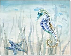 Ocean Wall Art Sea Life Wall Decor Costal Watercolor Seahorse Painting Blue Ocean Animal Pictures Starfish Canvas Artwork for Bathroom Bedroom Home Decoration 16x12Inch Ocean Animals Pictures, Seahorse Painting, Bathroom Artwork, Stella Marina, Paint Nite, Ocean Wall Art, Sea Horse, Seahorses, Animal Paintings