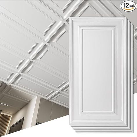 Art3d 12-Pack Drop Ceiling Tiles 2x4 Ft, PVC Decorative Ceiling Covering Panels for Basement Kitchen Bathroom, 24x48 Inch, Cover 96 Sq. Ft, Smooth White - Amazon.com White Drop Ceiling, Decorative Drop Ceiling Tiles, Drop Ceiling Basement, Ceiling Tiles Basement, Willow Oak, Ceiling Covering, Drop Ceiling Tiles, Ceiling Panel, Drop Ceiling