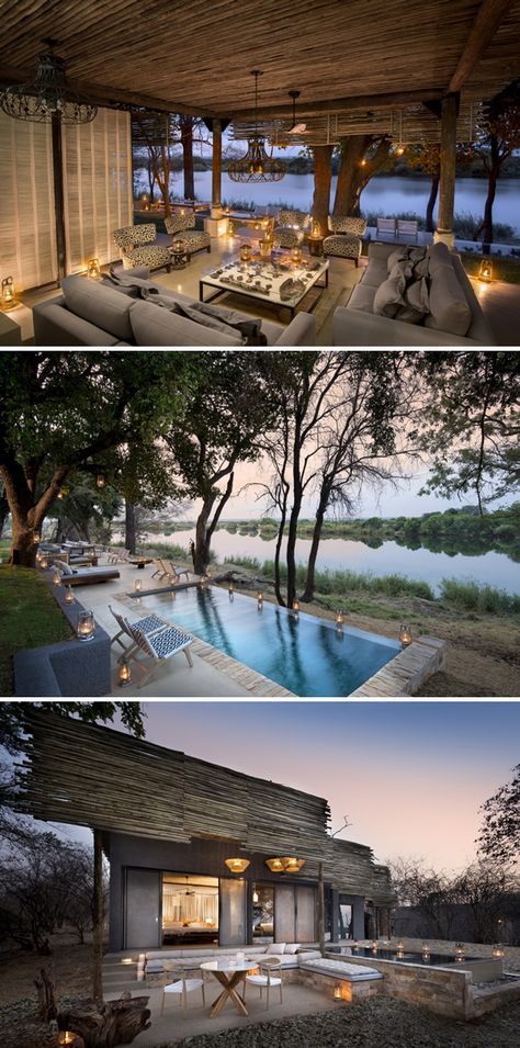 andBeyond Matetsi River Lodge, Victoria Falls #zimbabwe #safari River Lodge Decor, African Lodge Design, Safari Lodge Decor, Zimbabwe Safari, African Restaurant, Lodges Design, African Safari Lodge, African Lodges, Victoria Falls Zimbabwe