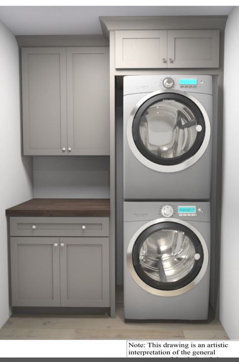 Stackable Laundry In Bathroom, Stacking Washer And Dryer In Closet, Stacked Washer Dryer In Closet, Closet Laundry Ideas, Laundry Room With Stacked Front Loaders, Stackable Washer And Dryer Ideas, Laundry Stacked Washer Dryer, Laundry Rooms With Stacked Washer Dryer, Stacking Washer And Dryer Laundry Room