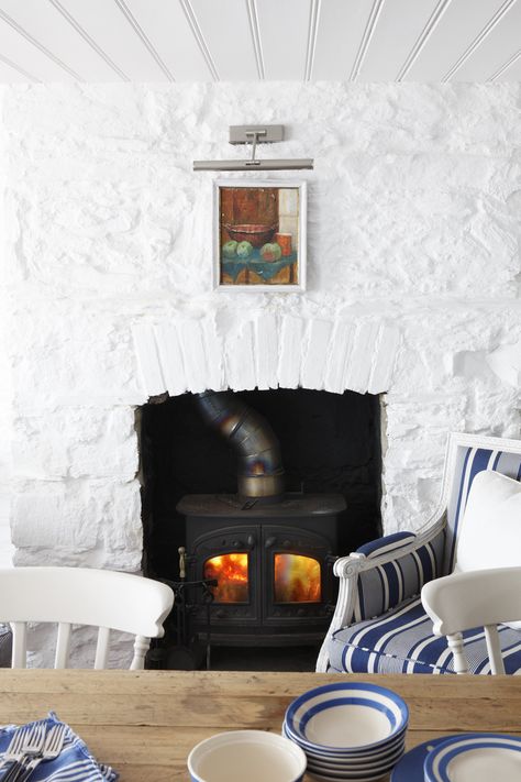 Ham Interiors, Small Cottage Interiors, Cosy Fireplace, Dining Area Design, Stone Walls Interior, Fishermans Cottage, Timeless Interior Design, Beach House Living Room, Timeless Interior