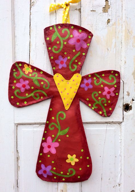 Cross door hanger Traditional Mexican Christmas, Color Markers Art, Mexican Christmas Tree, Door Hangers Wooden, Easter Door Hangers, Cross Door Hangers, Markers Art, Color Markers, Door Hangers Diy