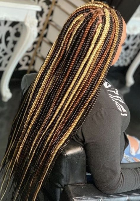 Multi Colored Box Braids, Cornrow Updo Hairstyles, Cornrows Natural Hair, Black Kids Braids Hairstyles, Hairstyles Diy, Colored Box Braids, Cute Box Braids, Big Box Braids Hairstyles, Colored Braids