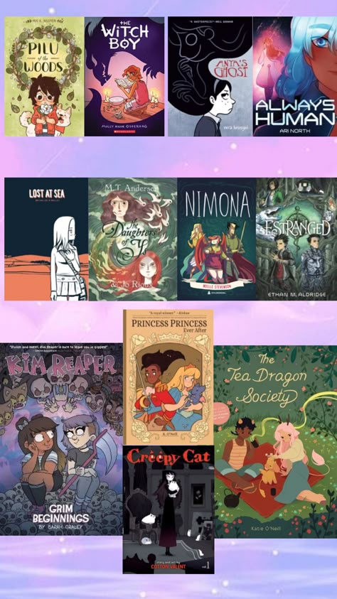 comic (and 1 manga) recs ^^ #piluofthewoods #thewitchboy #anyasghost #alwayshuman #lostatsea #daughtersofys #nimona #estranged #kimreaper #princessprincesseverafter #teadragonsociety #creepycat Nimona Comic Book, Graphic Novel Nimona, Nimona Aesthetic, Nimona Wallpaper, Nimona Pfp, Nimona Comic, Nimona Art, Free Mobile Games, Creepy Cat