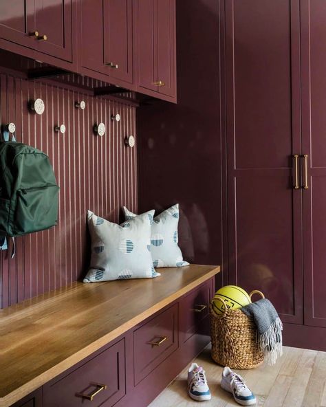 Inspiration I'm Looking to For The Mudroom - Chris Loves Julia Purple Boot, Mudroom Design, Chris Loves Julia, Loft Room, Green Paint Colors, Farrow And Ball, Boot Room, Kitchen Views, Black Floor Lamp