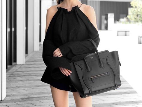 All Black Weekend Wear Accessories Street Style, Street Style Minimal, Minimal Street Style, Weekend Looks, Blogger Street Style, Black Is The New Black, Fashion Inspiration Board, It Bag, Minimal Outfit