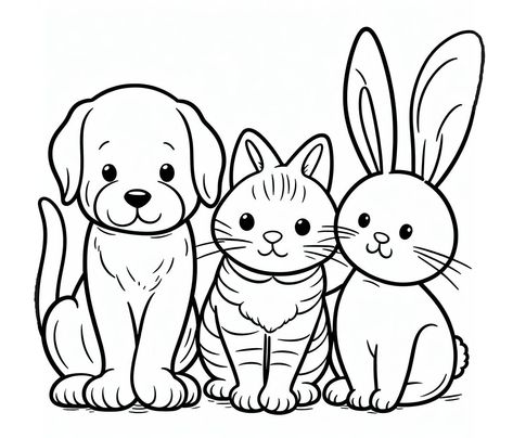 Rabbit Coloring Pages, Cat And Bunny, Bunny Coloring, Group Of Cats, Animal Worksheets, Cat Coloring, Boy Drawing, The Friendship, Animal Coloring