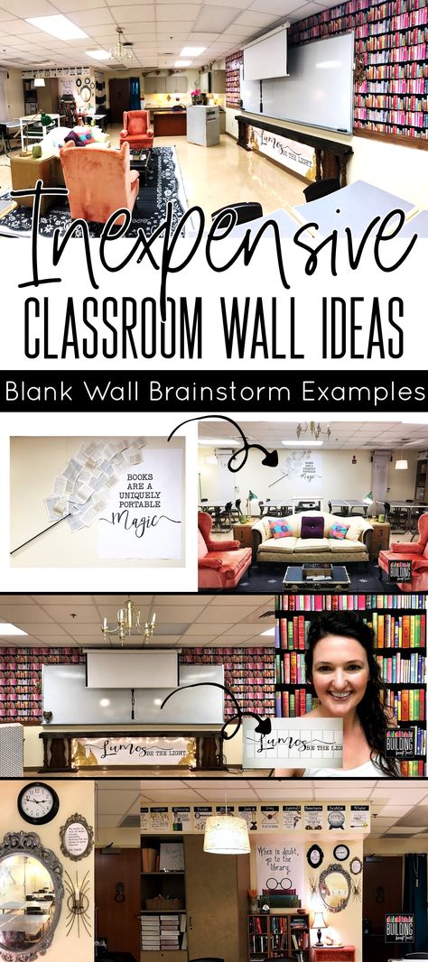 Brainstorm inexpensive ways to decorate your classroom walls! Ela Classroom Decor, Portable Classroom, Middle School Ela Classroom, English Classroom Decor, Classroom Decor Middle, Middle School Classroom Decor, High School English Classroom, Classroom Decor High School, Classroom Wall Decor