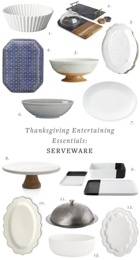 My Epic List of Thanksgiving Entertaining Essentials including serveware (platters and serving bowls), serving utensils, glassware, table linens, and tabletop decor like candlesticks! #thanksgiving #entertaining #tabletop #tablescape #hostess #hosting #thanksgivingessentials #entertainingessentials Hosting Serving Dishes, Hosting Serveware, Serving Dishes For Entertaining, Serving Dishes Ideas, Thanksgiving Serveware, Holiday Table Settings Thanksgiving, Thanksgiving Serving Dishes, Thanksgiving Essentials, Thanksgiving Entertaining