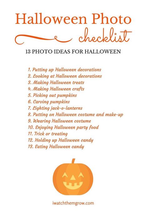 Halloween Checklist, Halloween Photo Ideas, Halloween Bucket List, Halloween Decorations Apartment, Halloween Lesson, Photo Checklist, Easy Halloween Party, Photo Prompts, Halloween Photography