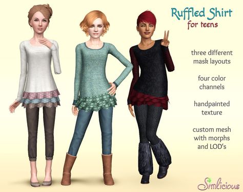 Ruffled Shirt for Teens - Custom Content for the Sims 3 by Simlicious Sims 3 Cc Clothes, Sims 3 Cc, Sims 3 Cc Finds, Sims 3 Mods, Ruffled Shirt, Mask Style, Free Sims, Teen Clothes, The Sims 3