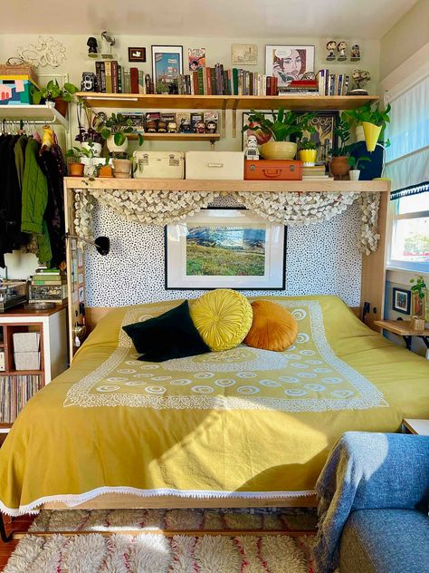 Vote on A Nostalgic, Whimsical, Cats Small/Cool Space in the Small/Cool Contest | Apartment Therapy Eclectic Bedroom, Dream Room Inspiration, Small Room Bedroom, Apartment Inspiration, Room Inspiration Bedroom, Bedroom Aesthetic, Room Ideas Bedroom, Apartment Room, Dream Rooms