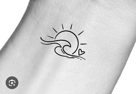 Minimalist Tattoo Beach Vibes, Kayaking Tattoos For Women, Beach Couple Tattoos, Mother Daughter Beach Tattoos, Beach Wave Tattoo Ideas, Small Beach Tattoo For Women, Son Tattoo For Mom Unique, Tiny Beach Tattoos, Wave Tattoo Simple