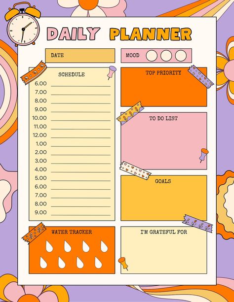 Retro Planner, Daily Planner Book, Cute Daily Planner, Agenda Digital, Daily Planner Printables Free, Daily Routine Planner, Colorful Planner, School Timetable, School Technology