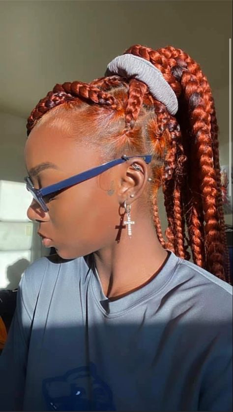 Ginger Knotless, Ginger Braids, Ginger Hair Color, Box Braids Hairstyles For Black Women, Braids Hairstyles Pictures, Dyed Hair Inspiration, Cute Box Braids Hairstyles, Pretty Braided Hairstyles, Box Braids Hairstyles