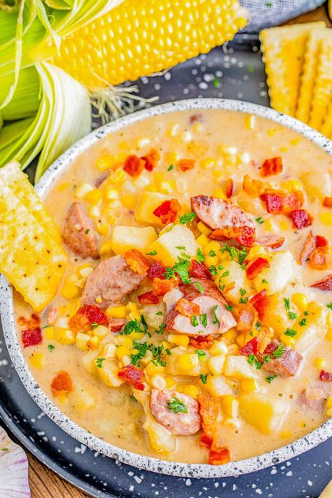 Corn Chowder Casserole, Potato Corn Chowder Soup, Corn Chowder With Bacon, Oven Cooked Bacon, Easy Bacon Recipes, Corn Chowder Soup, Bacon Corn Chowder, Potato Corn Chowder, Potato Chowder