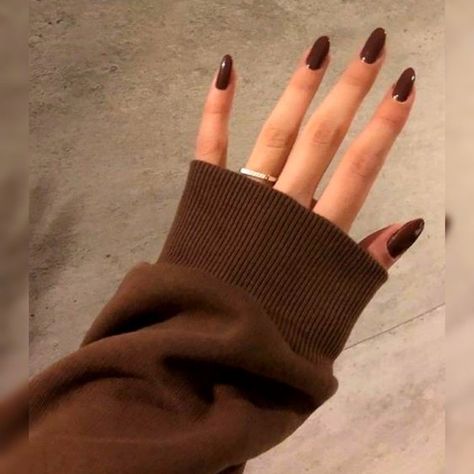 Nails For Lawyers, Nail Art Dark Academia, Brown Nail Inspo Almond, Dark Coloured Nails, Brown Nail Inspo Acrylic, Dark Brown Nails Designs, Dark Chocolate Nails, Autumn Nails Brown, Brown Nail Art