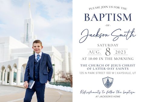 LDS Baptism Invitation Boy | Baptism Invitation | LDS Baptism Invitation | Boy Baptism Invitations Digital | Baptism Announcement | Corjl Boy Baptism Invitations, Lds Baptism Invitation, Baptism Decorations Boy, Baptism Pictures, Baptism Program, Baptism Announcement, Lds Baptism, Baptism Decorations, Baptism Ideas