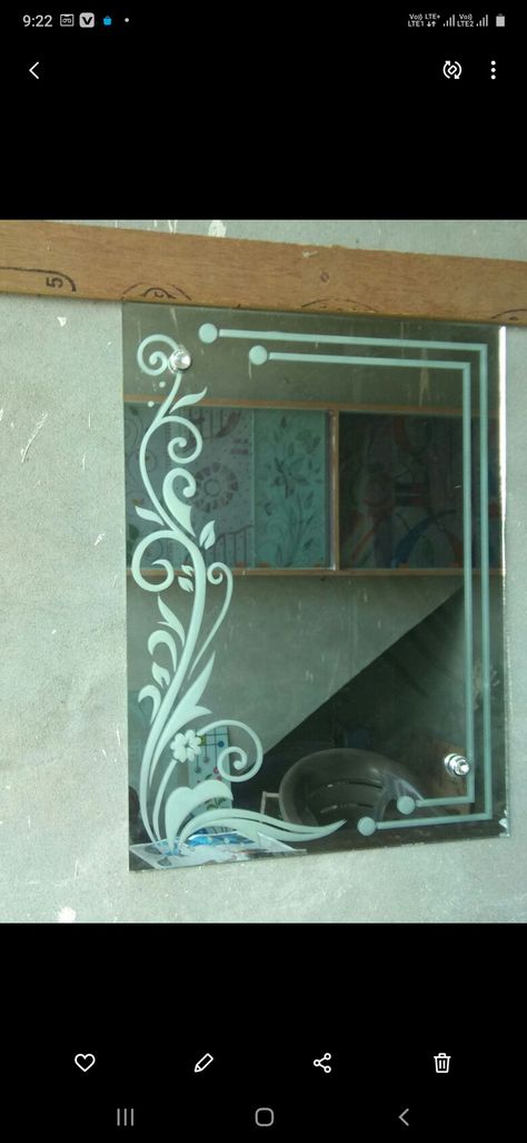 Mirror Etching Designs, Pins Design, Etching Art, Etching Designs, Fancy Mirrors, Glass Etching Designs, Etched Mirror, Motion Wallpapers, Wooden Front Door Design