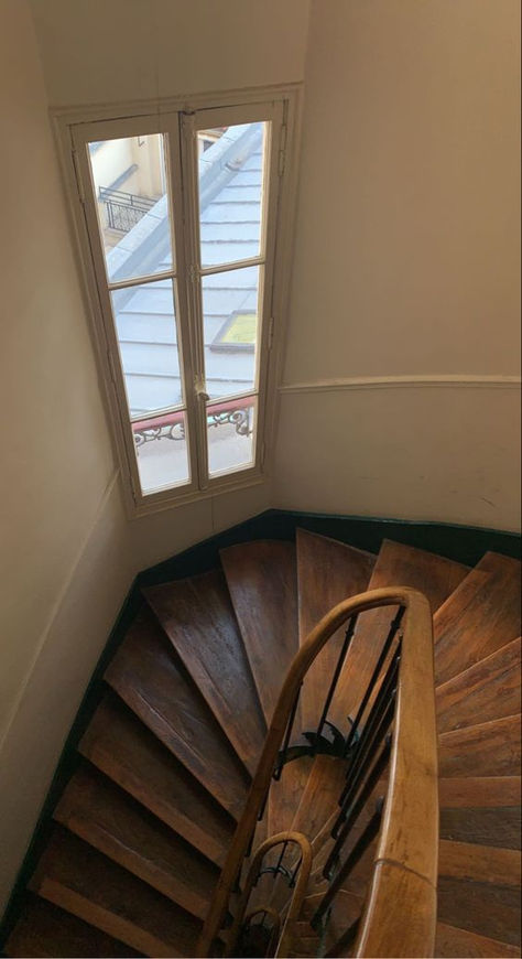 Paris Apartment Staircase, The Paris Apartment Book Aesthetic, Paris Staircase, Parisian Staircase, Apartment Stairwell, Aesthetic Staircase, Haussmann Interior, Staircase Aesthetic, Paris Apartment Aesthetic