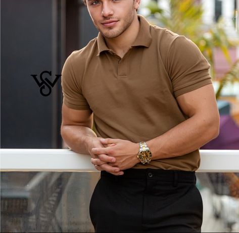 Mens Brown Polo Outfit, Tan Polo Outfit Men, Mens Brown Shirt Outfit, Tan Skin Men Outfit, Brown Polo Shirt Men Outfit, Brown And Green Outfits Men, Brown Polo Outfit Men, Brown T Shirt Outfit Men, Brown Shirt Outfit Men