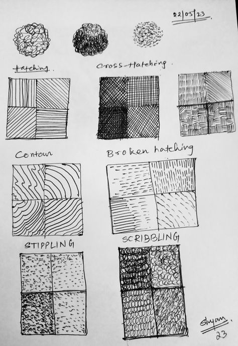 Pen and ink drawing techniques Different Hatching Techniques, Ink Shading Techniques, Different Types Of Hatching, Pen Hatching Drawing, Contour Hatching Drawing, How To Do Cross Hatching, Cross Hatching Practice, How To Crosshatch, Cross Hatching Techniques