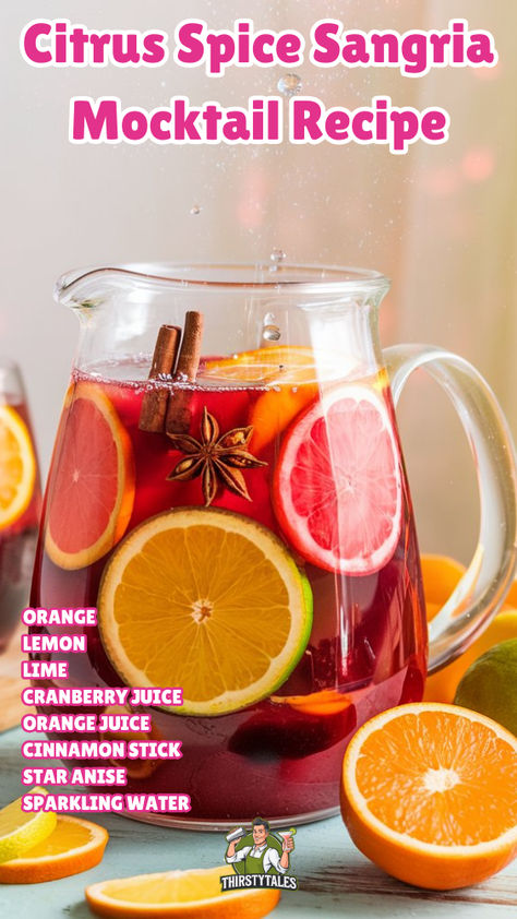 Citrus Mocktails Non Alcoholic, Mocktail Sangria Non Alcoholic, Mexican Mocktails Non Alcoholic, Citrus Mocktail, Sangria Mocktail, Mocktails Recipes, Nice Drinks, Cold Drinks Recipes, Hey Bartender