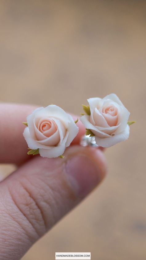 Clay Kawaii, Baked Clay, Mood Jewelry, White Rose Flower, Wedding Studs, Pretty Nature, Mini Flowers, Peach Rose, Dragon Earrings