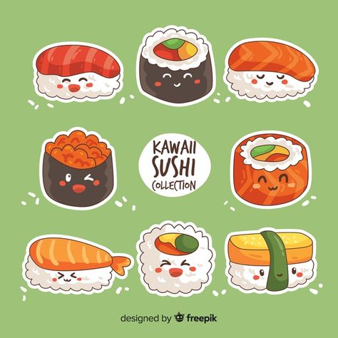 Kawaii Sushi Stickers, Sushi Drawing, Hand Cartoon, Kawaii Sushi, Cute Sushi, 귀여운 음식 그림, Preppy Stickers, Harry Potter Disney, Cartoon Fish