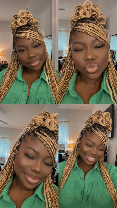 Cancun Hairstyles, Box Braids Updo For Black Women, Dark Skin Blonde Braids, Style Knotless, Black Updo, Black Bridesmaids Hairstyles, Protective Style Braids, Black Hair Updo Hairstyles, Natural Hair Short Cuts