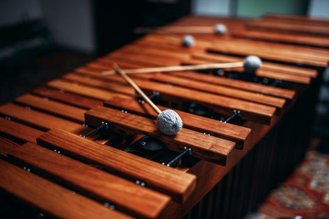 Marimba Aesthetic, Percussion Aesthetic, Mallet Percussion, Wooden Musical Instruments, Dark Wooden Table, Jazz Instruments, Percussion Instrument, Bow Wallpaper, Band Geek