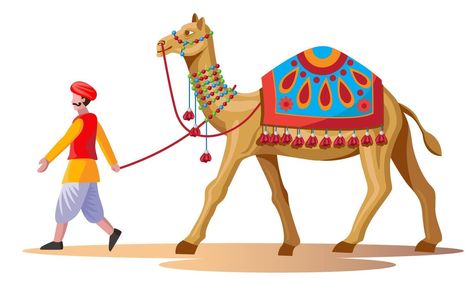 rajasthan  man walking  with camels in desert  vector Desert Vector, Camel Painting, Camels Illustration, Gold Treasure, Indian Wedding Invitation Card Design, Rajasthani Art, Jungle Theme Birthday, Colorful Tapestry, Kundan Jewelry