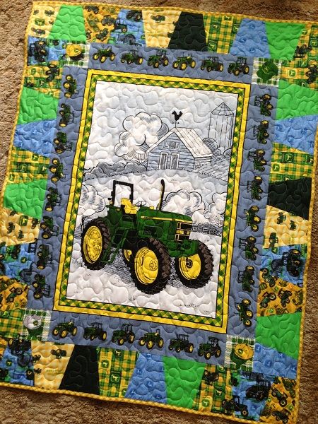 baby quilt « Quilting Linda John Deere Fabric, Tractor Quilt, Tumbler Quilt, Panel Quilt Patterns, Fabric Panel Quilts, Farm Quilt, Quilt Care, Quilt Border, Quilt Guild