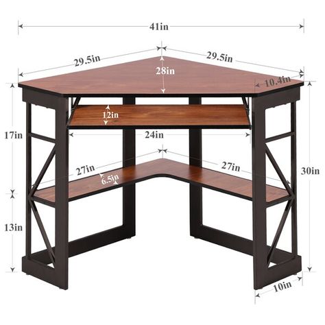 Editing Desk, Stainless Steel Decor, Corner Shelf Ideas, Keyboard Storage, Triangle Table, Corner Writing Desk, Shelves For Home Office, Steel Decor, Table With Shelves