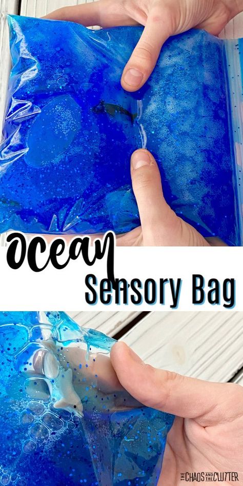 Bring the ocean home with this ocean sensory bag. Easy to make and lots of squishy fun. #sensorybag #sensoryplay Under The Sea Sensory Bags, Sensory Bag Recipe, Ocean Sensory Bags, Fish Sensory Bin, Under The Sea Activities For Kids, Sensory Activities For Adults, Pirate Vbs, Slime Projects, Water Activities For Kids