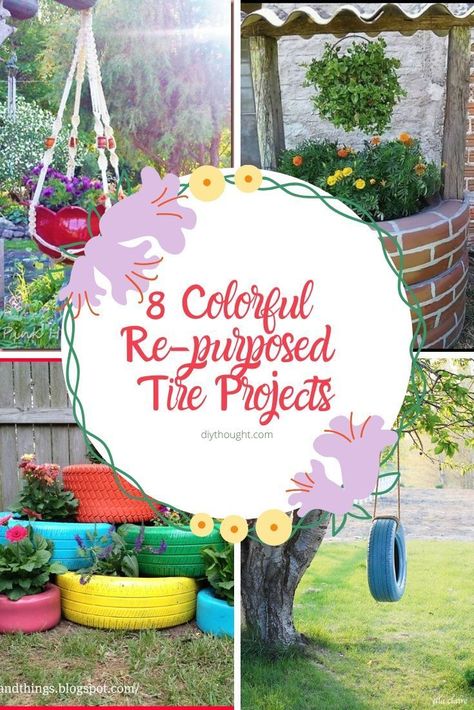 8 colorful re-purposed tire projects. Tire Wishing Well, Diy Wishing Well, Diy Wishing Wells, Tire Projects, Diy Tire, Spare Tires, Diy Shows, Old Tires, Outdoor Play Equipment