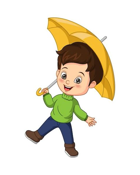 Cartoon cute boy with yellow umbrella | Premium Vector #Freepik #vector #funny-kids #kid-holding #little #little-boy Umbrella Cartoon, Free Cartoon Characters, Umbrella Drawing, Rainbow Drawing, Kids Umbrellas, Yellow Umbrella, Christmas Cards Kids, Fall Banner, Stick Figure Drawing