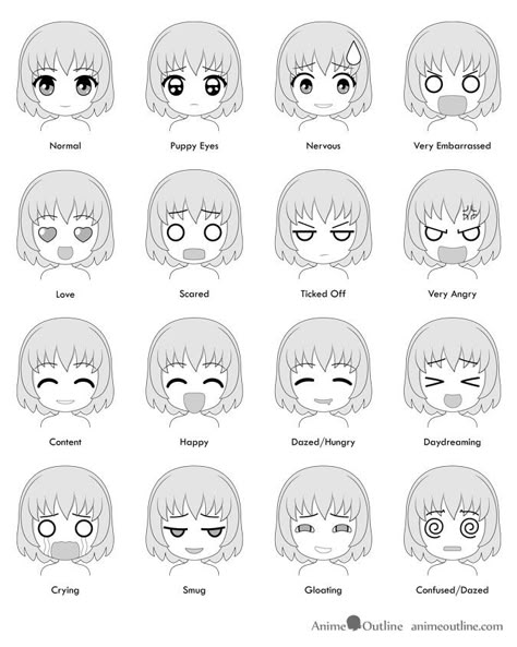 16 chibi anime facial expressions emotions chart Anime Facial Expressions, Regard Animal, Facial Expressions Drawing, Anime Face Drawing, Emotion Chart, Drawing Face Expressions, Draw Faces, Chibi Sketch, Anime Karakterek