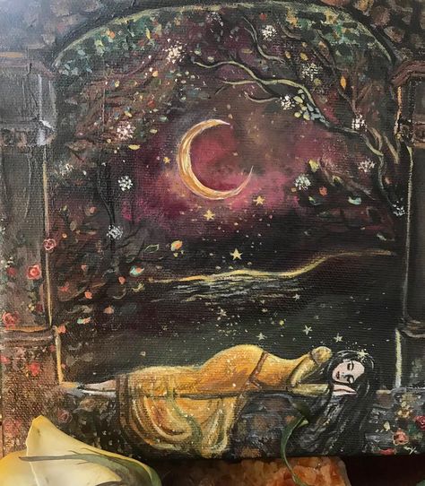 Art By Lady Viktoria on Instagram: “The dreamer’s moon. A secret place to recharge and rest. A place to sleep and dream sweet dreams. More than that though, it’s a place to…” John Maus, Moon Lyrics, Bel Art, 다크 판타지, Arte Inspo, Fairytale Art, Wow Art, Arte Fantasy, Ethereal Art