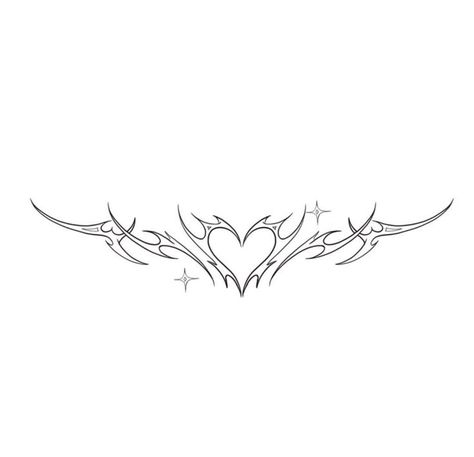 Cybersigilism Tattoo Lower Back, Bobwire Heart Tattoo, Wings Lower Back Tattoo, Charm Tattoo Design, Heart Back Tattoo, Tattoo Ideas Lower Back, Tattoo Templates Stencil, Low Back Tattoo Women, Lower Back Tats