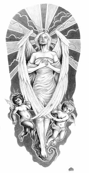 Angel Sleeve Tattoo, Angle Tattoo, Heaven Tattoos, Half Sleeve Tattoos Drawings, Wing Tattoo Designs, Back Piece Tattoo, New Tattoo Designs, Forearm Sleeve Tattoos, Angel Tattoo Designs