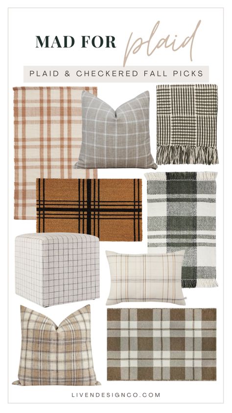 Plaid, checkered, windowpane decor for the home | Plaid prints for great this time of year. When incorporating some fall decor into the home, plaids can help bring out a classic, cabin-like feel to the home. I’m sharing some favorite ways to bring this classic look into the home. #home #decor #fall #plaid #throw #check #windowpane #pillow #livingroom #farmhouse #modern #traditional #neutral #rug Plaid Pillows Living Room, Plaid Area Rug Living Room, Plaid Rug Living Room, Windowpane Decor, European Chalet, Plaid Throw Pillows Couch, Check Pattern Pillow, Decorating With Plaid, Plaid Home Decor